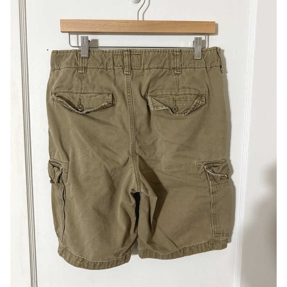 Abercrombie & Fitch Mens Khaki Cargo Shorts Size 30 Button Fly Tan Cotton Twill - Picture 2 of 4